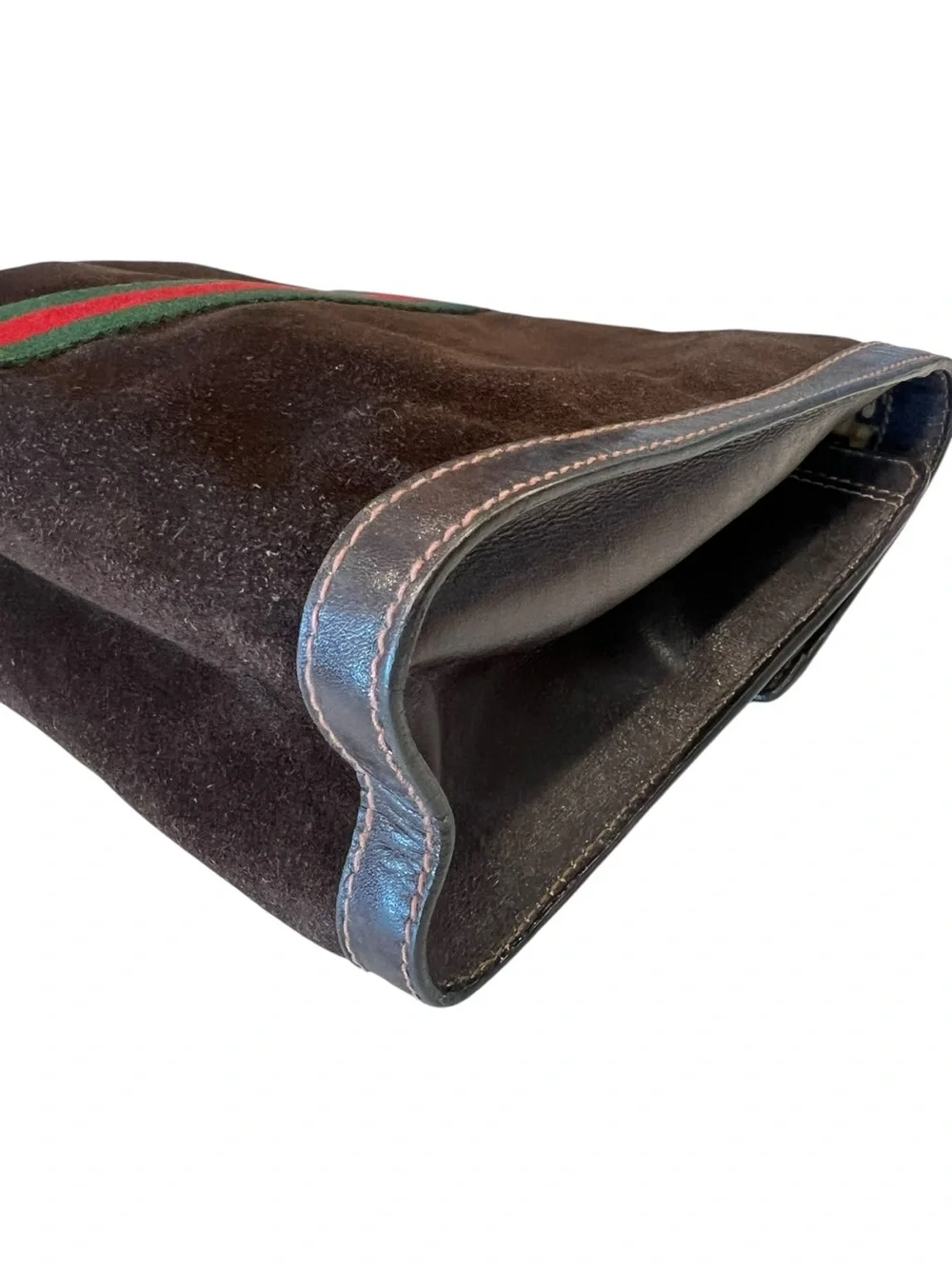 Vintage GUCCI Brown Suede Sherry Line Web Stripe Envelope Clutch Bag 37 039 3088